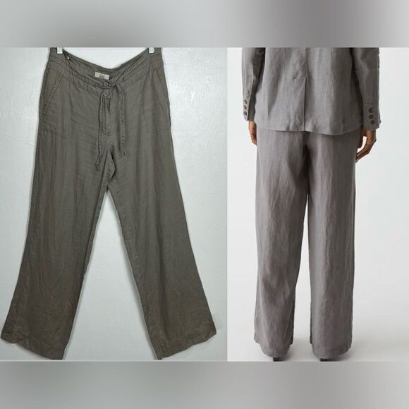 Pablo Gerard Darel Linen Straight Leg Mid Rise Pants In Greige Size M - Picture 1 of 10